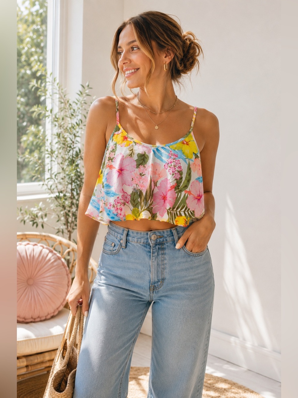 NWT Hurley Sunset District Tropical Floral Swing Tank Top Size Medium